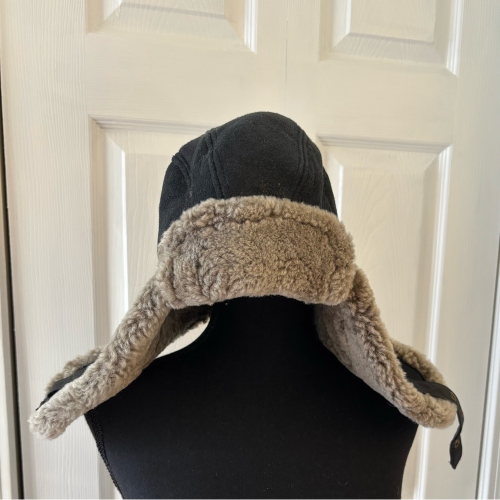 Crown Cap Shearling Aviator Hat with Leather Buckles
